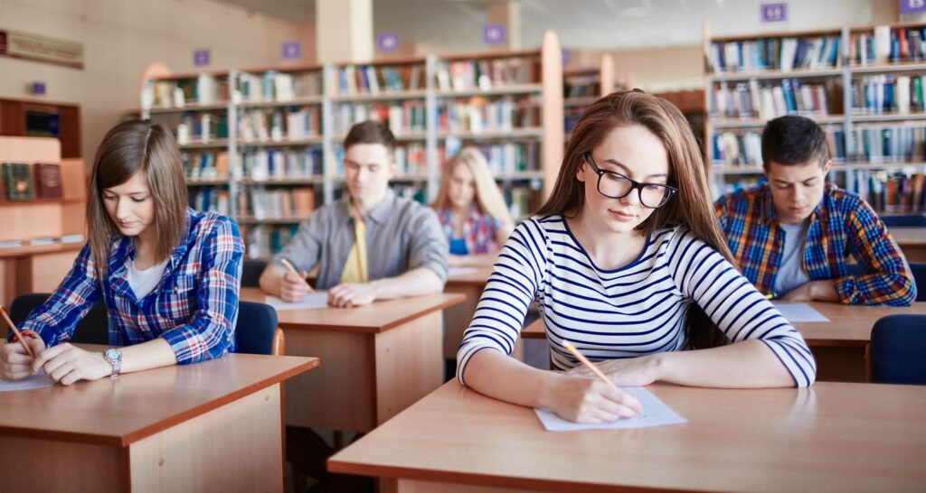 Students in exam at college