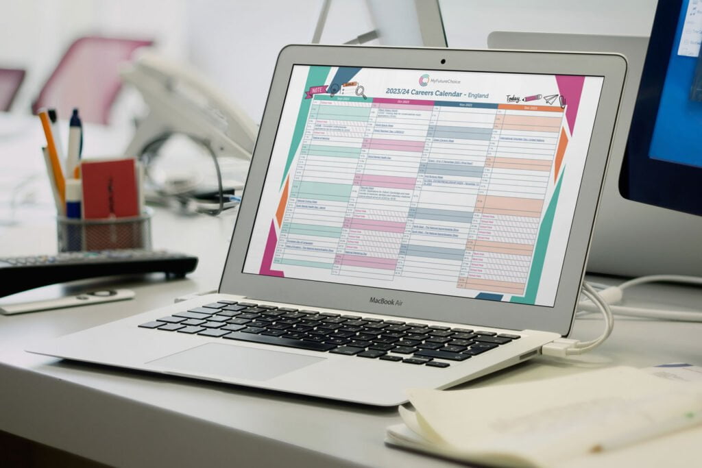 Féilire gairmeacha ar scáileán ríomhaire glúine