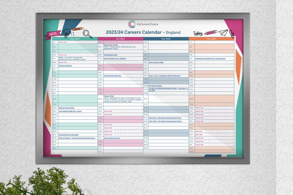 féilire gairmeacha suite ar bhalla i bhfráma airgid