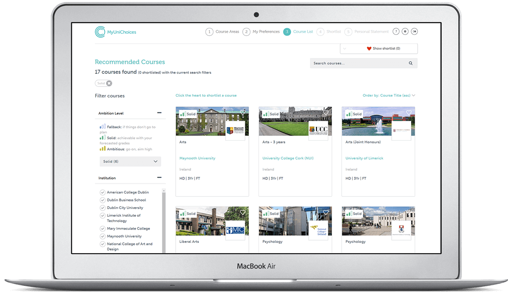 MyUniChoices recommended courses